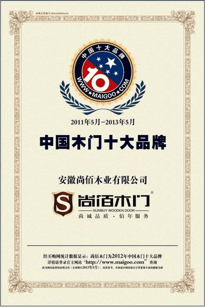 尚佰木门_企业荣誉